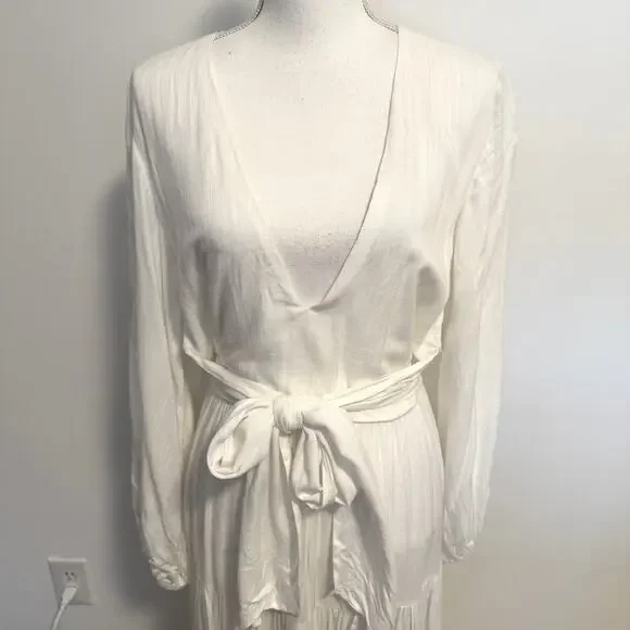L*SPACE Hanna Balloon Long Sleeve Tiered Maxi Dress In Cream Size Large New - Picture 4 of 15